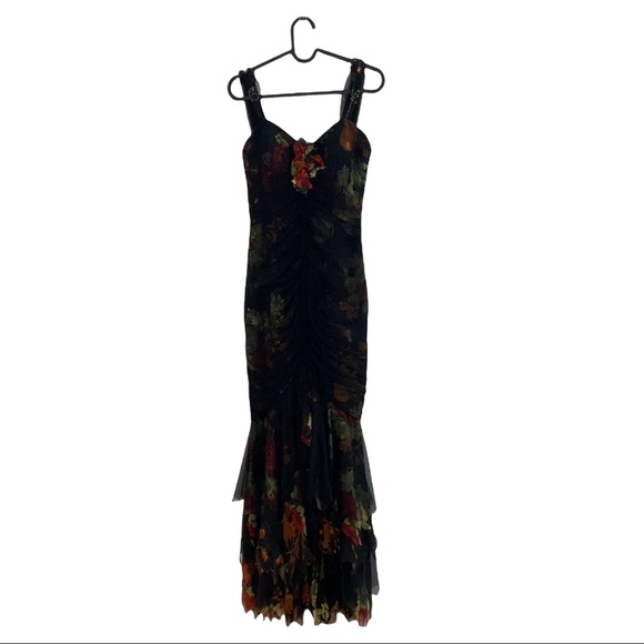 Vintage Dolce Jovani 90'S fitted gathered bodice mermaid dress heart shape bust - Picture 4 of 6